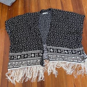 Black and white fringe kimono